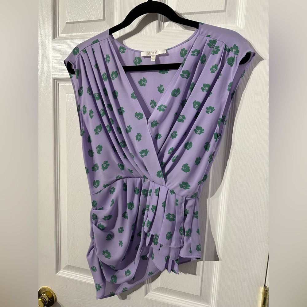 WAYF Purple Asymmetrical Wrap Blouse Cap Sleeve (XS)